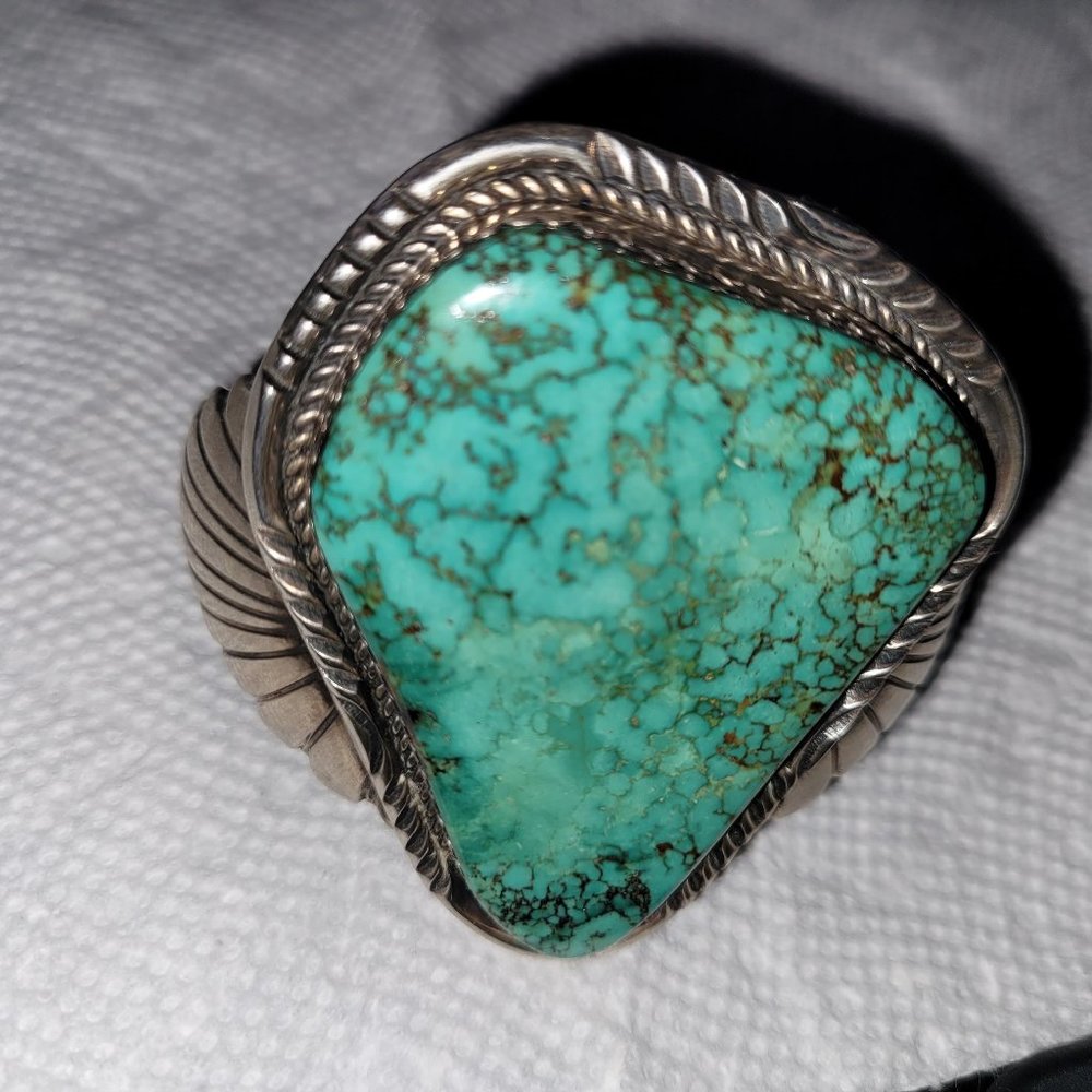 VTG NAVAJO D CLARK Native American Turquoise Sterling Silver Signed Bracelet